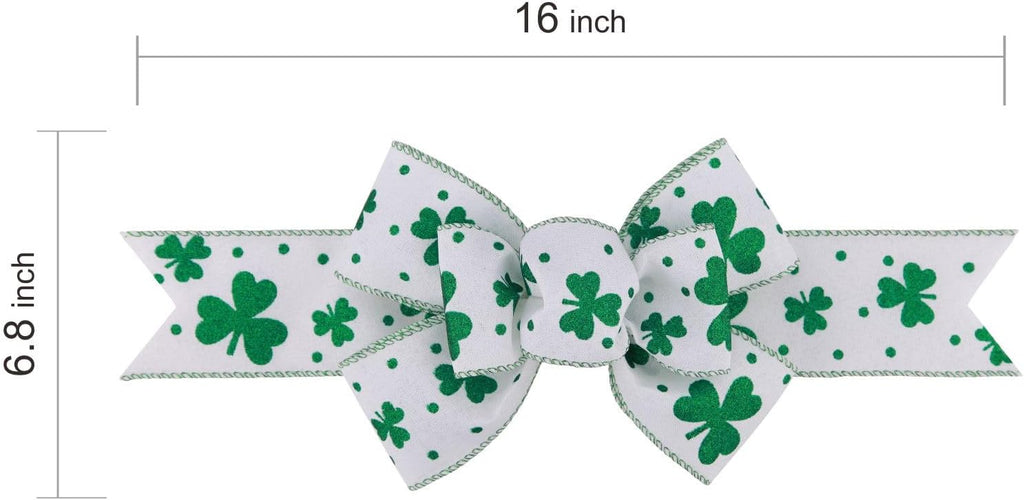 Meseey St. Patrick's Day Bow Wreath Decoration - Reusable Green & White Shamrock Bows for Home Decor | 2 Pcs Set