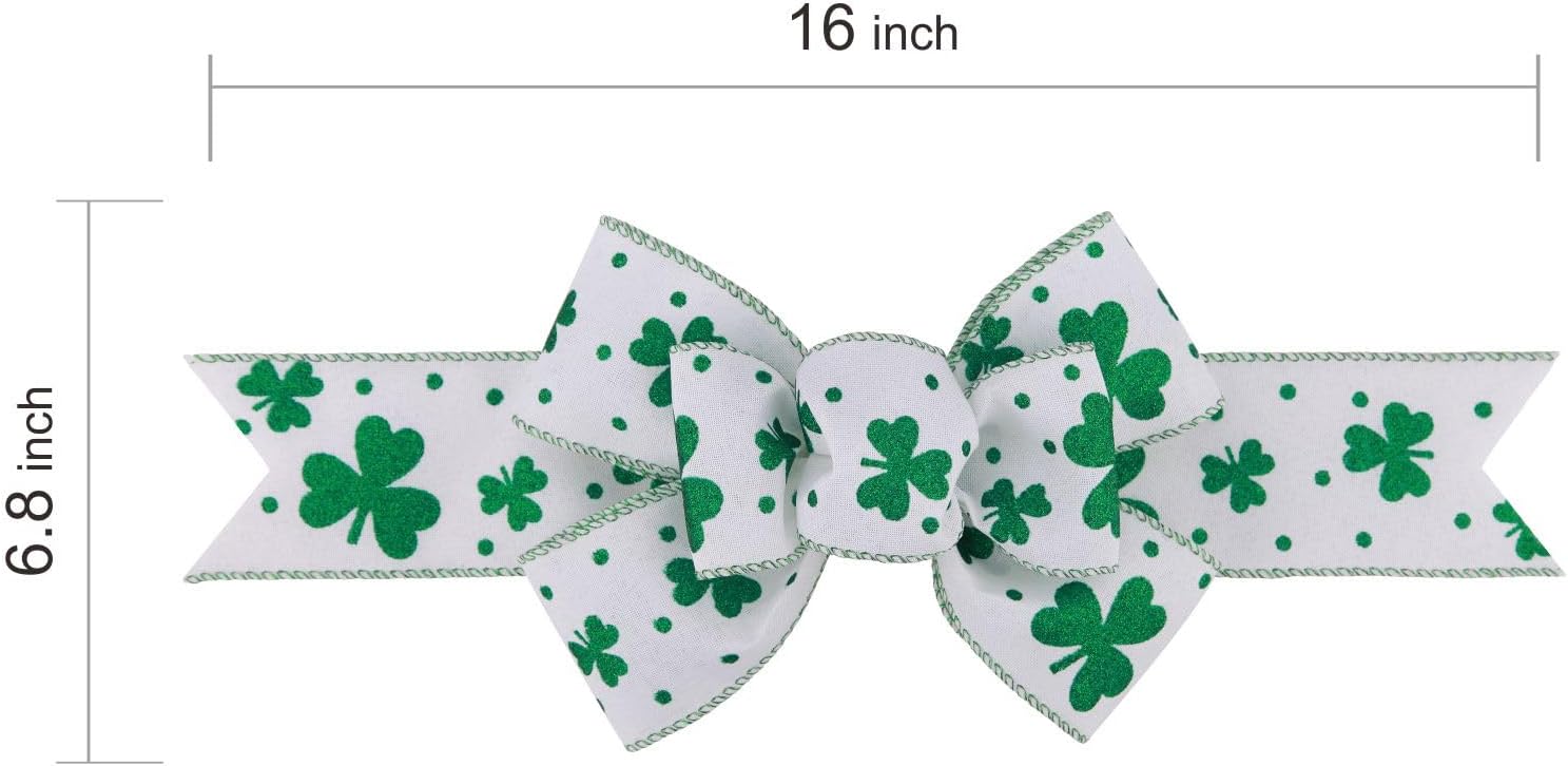 Meseey St. Patrick's Day Bow Wreath Decoration - Reusable Green & White Shamrock Bows for Home Decor | 2 Pcs Set