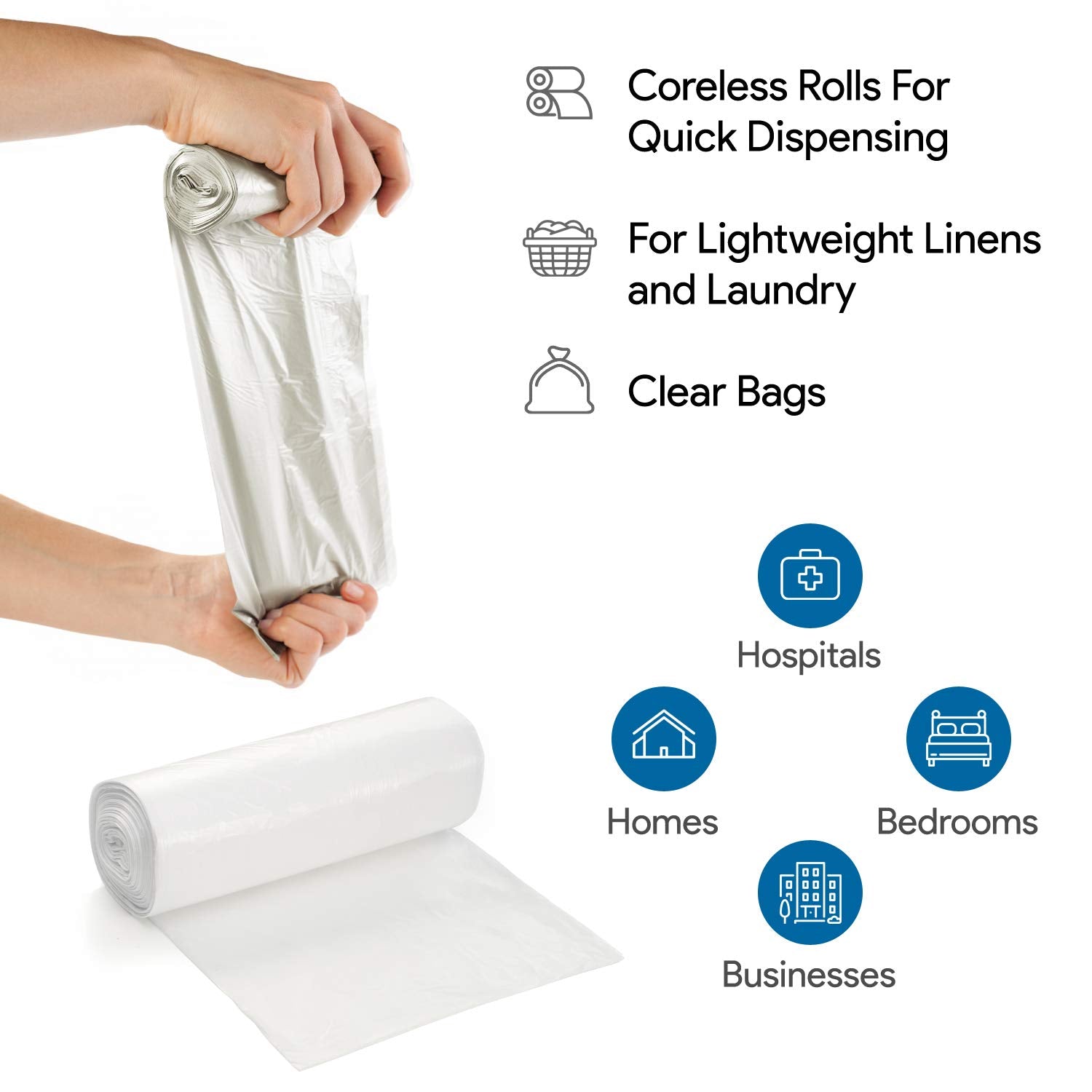 ProCure 7-10 Gallon Clear Garbage Can Liners, 100 Count - Small - Medium Trash Can Liners - High Density, Thin, Lightweight, 8 Microns - for Office, Home, Hospital Wastebaskets - 2 Coreless Rolls