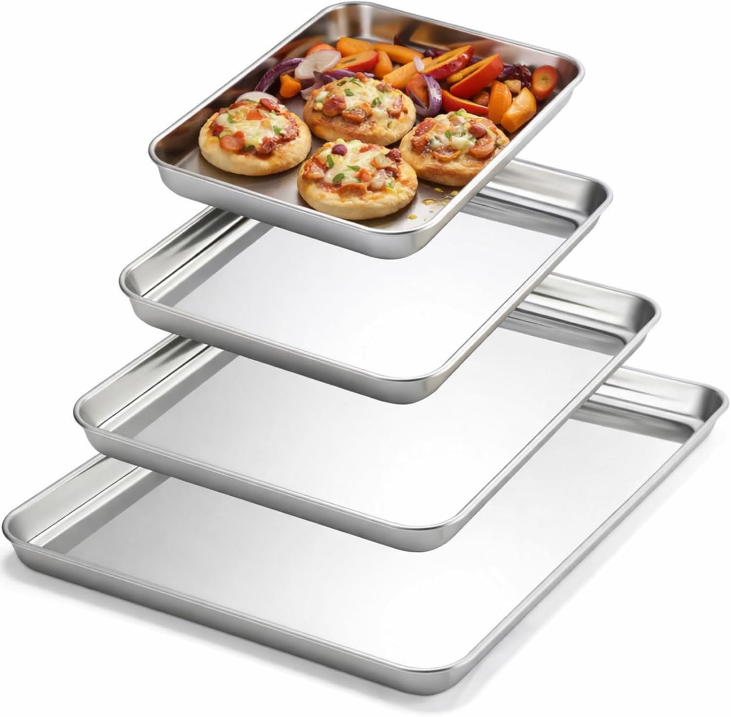 Skiennix Stainless Steel Baking Pans Set - 4 Pack Commercial Grade Cookie Sheets | Non-Stick, Heavy Duty, 9/10/12/16 Inch