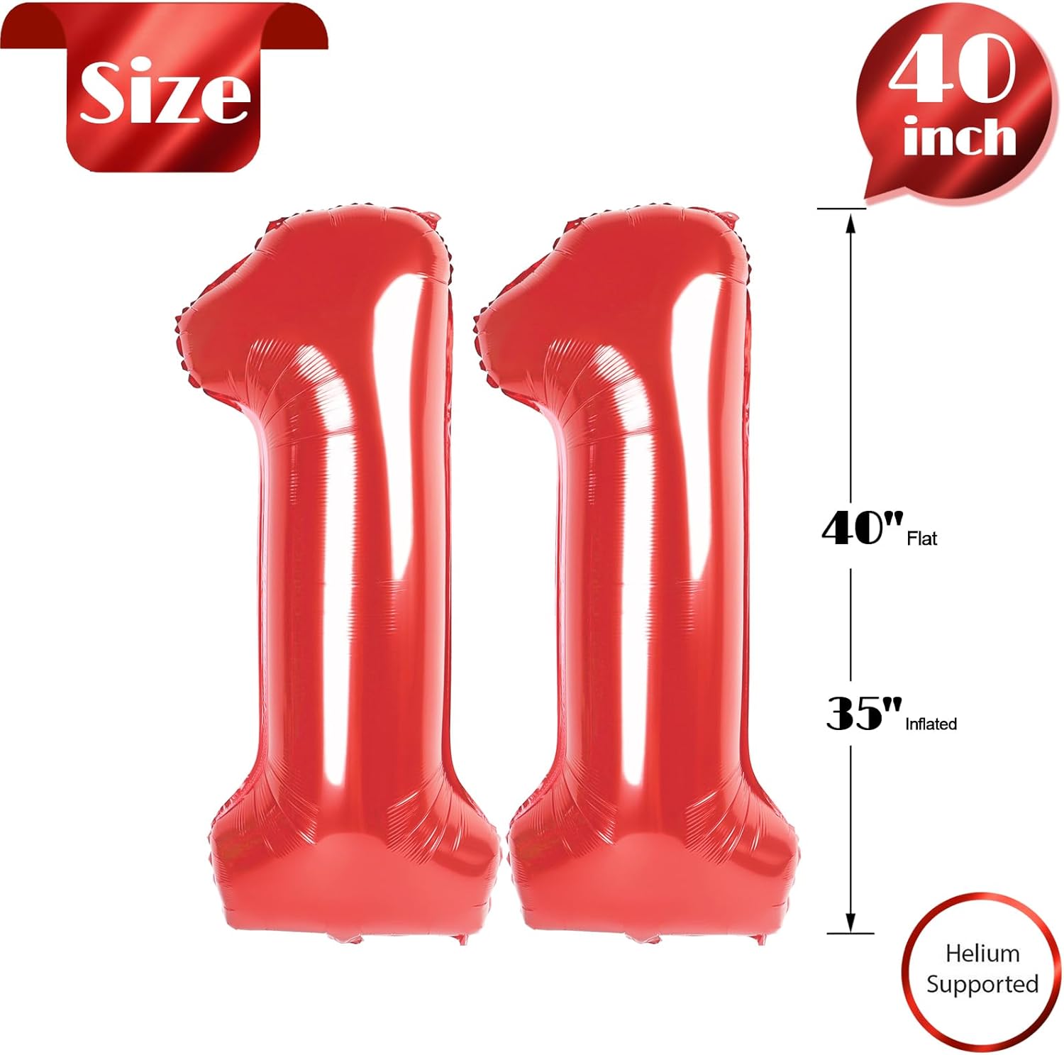 Red Number 11 Balloon - 40 Inch Birthday Decoration for 11th Birthday Parties | Perfect for Boys & Girls