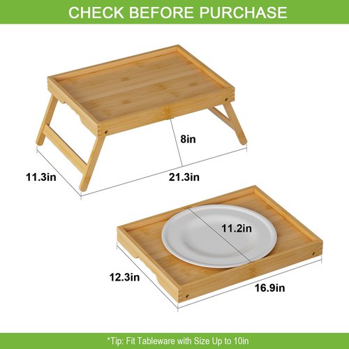 Youpehom Bed Tray Table with Folding Legs,Bamboo Breakfast in Bed for Kitchen Serving Tray,Sofa,Eating,Used As Laptop Desk Snack Tray (Bamboo, Large)