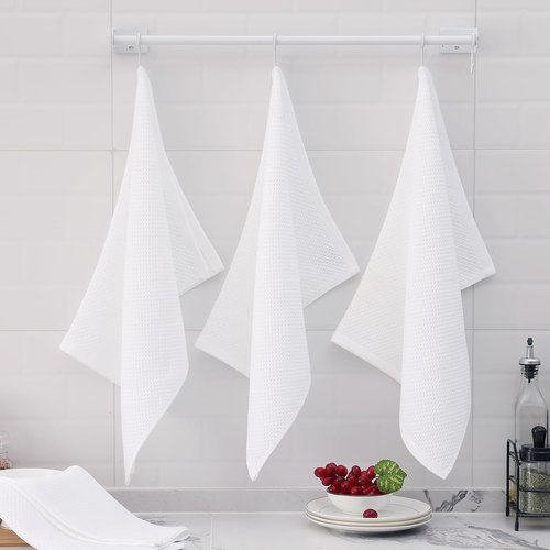 Homaxy Kitchen Dish Towels - 100% Cotton Oversized Waffle Weave, Ultra Soft & Absorbent, 20x28 Inches, 8-Pack, White