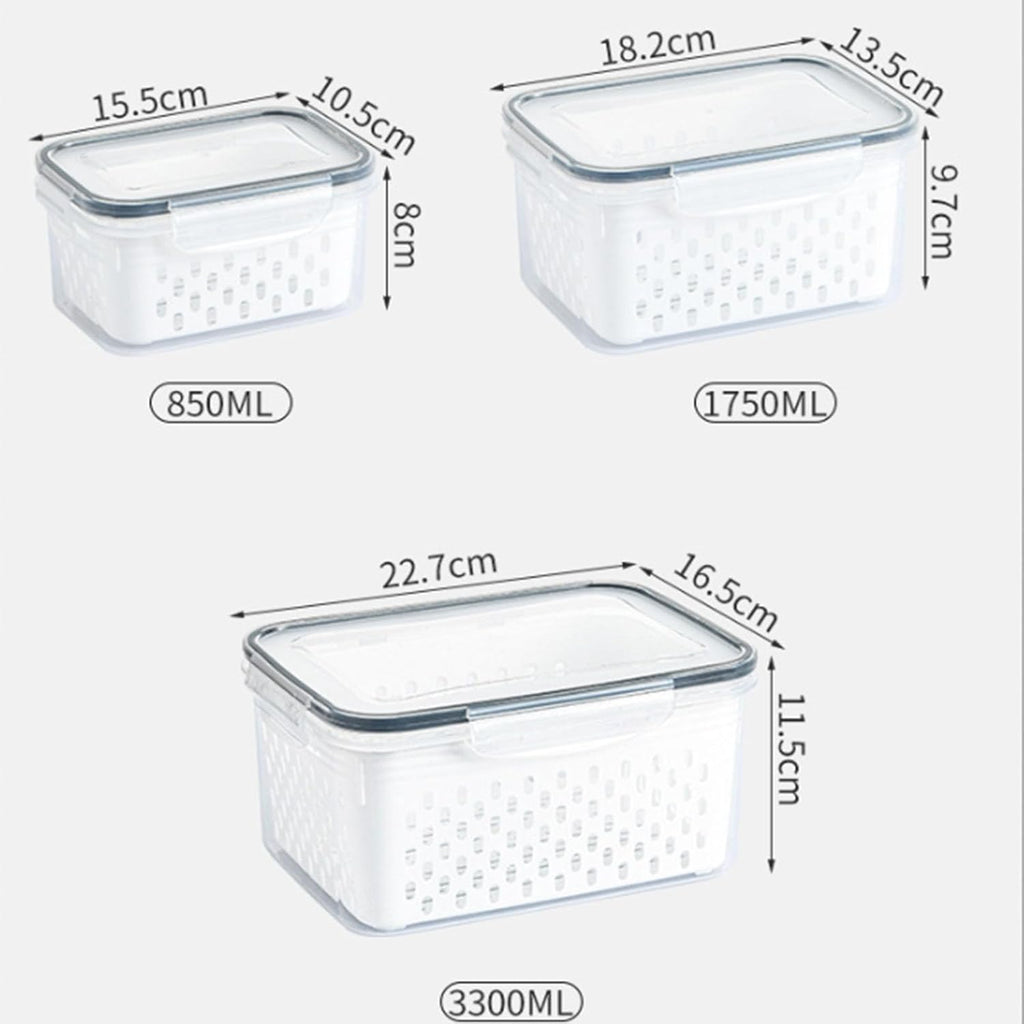 Skiennix Food Storage Containers - 4-in-1 Multipurpose with Removable Colander | Transparent Plastic, Gray (M+L)