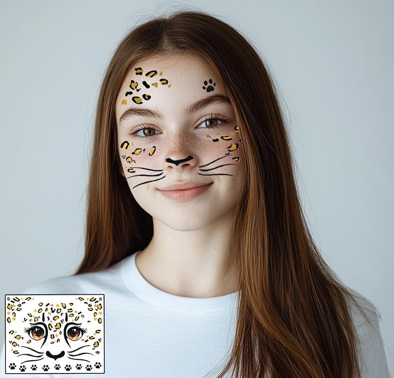 8Pcs Halloween Temporary Tattoos For Kids - Cat & Animal Sticker Designs