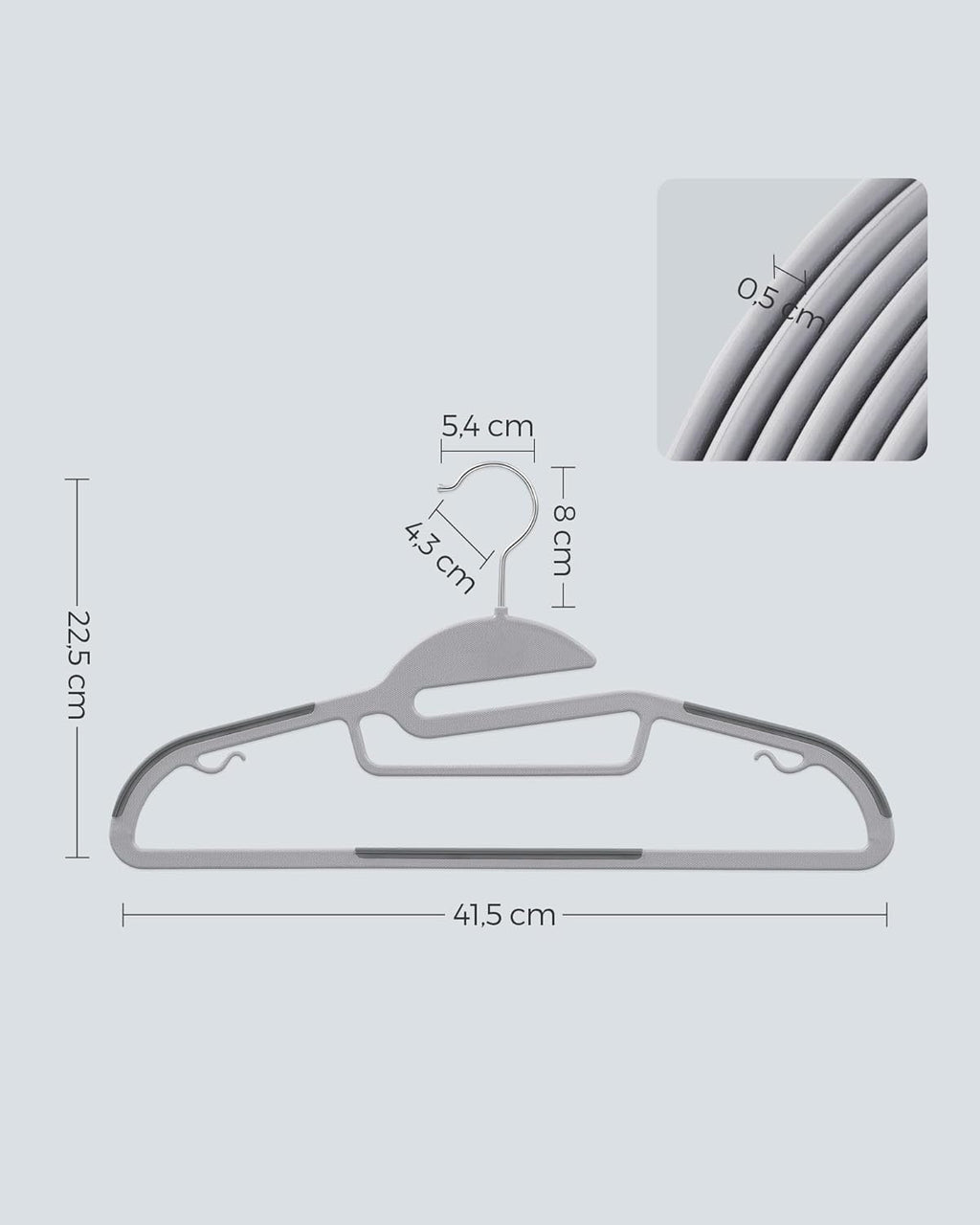 SONGMICS Heavy-Duty Plastic Coat Hangers - Space-Saving Design with 360º Swivel Hook | 50 Pack, Light & Dark Gray