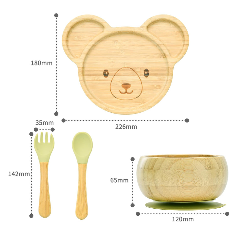 Imagination Junction Bamboo Suction Plates Bowls Setfor Baby Toddler Divided Platter Food bowl with Silicone Fork & Spoon All-Natural Baby Feeding Set, Kids Feeding Essentials