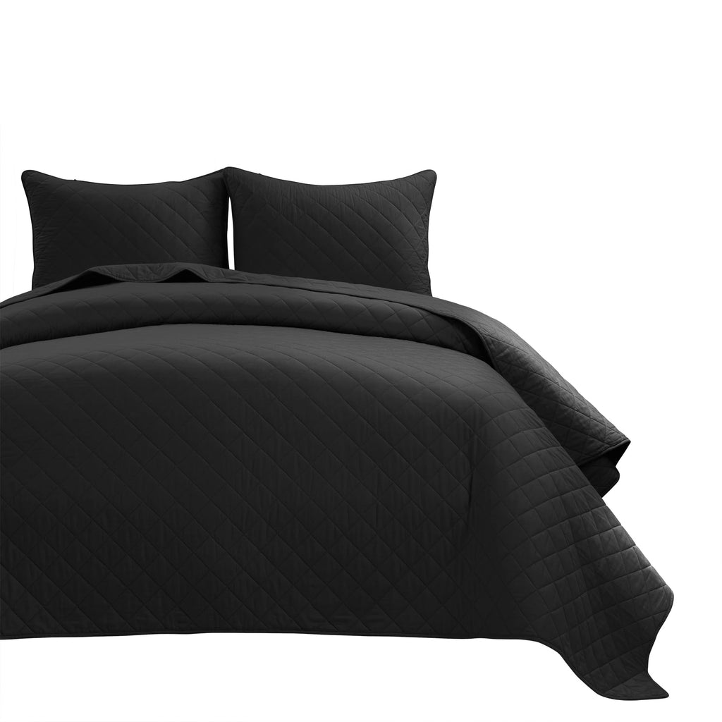 Lush Decor Ava Diamond Oversized Cotton Quilt Set, 3 Piece Set, Full/Queen, Black - Soft & Cozy Quilted Bedding Set - Queen Quilt - Black Bedspread - Traditional, Farmhouse & Minimalist Bedroom Decor