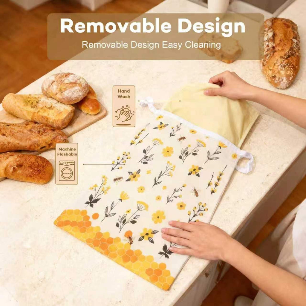 Reusable Beeswax Bread Bags for Homemade Bread & Sourdough, 2 Removable Natural Beeswax Storage Bags and 1 cotton hand pocket, Food-Safe Storage Bag to keeping Loaves fresh longer