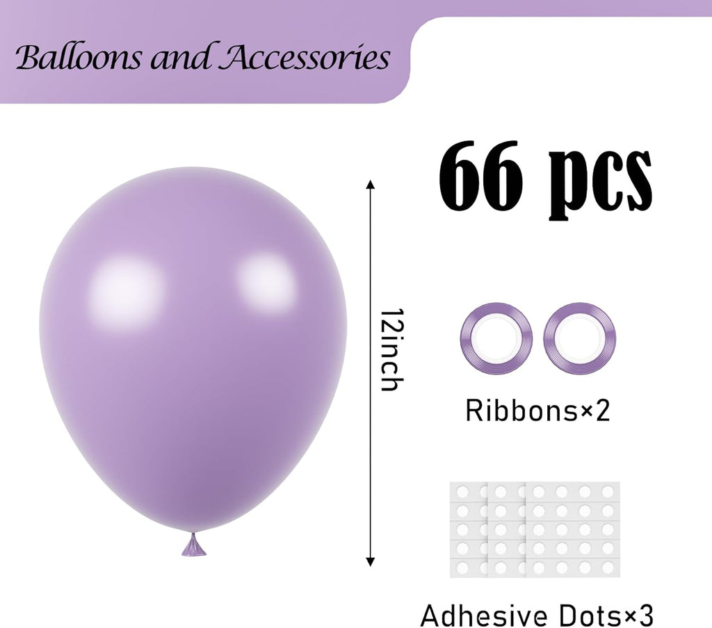 Voircoloria Lilac Purple Balloons - 66-Pack 12-Inch Faded Purple Latex for Weddings, Birthdays & Celebrations