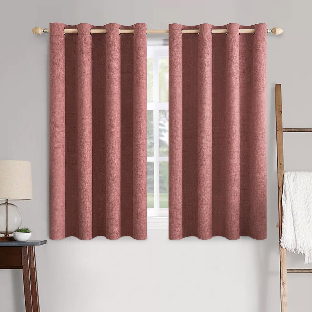 MIULEE Blackout Linen Textured Curtains - Thermal Insulated Dusty Rose Drapes | 52 x 45 Inch (2 Panels)