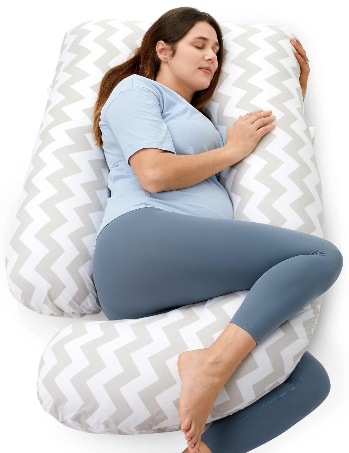 Momcozy U-Shaped Pregnancy Pillow - Full Body Maternity Support for Back, Legs & Belly | 57 Inch Removable Cover