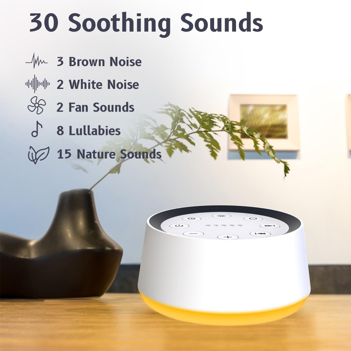 Skiennix Brown Noise Sound Machine - 30 Soothing Sounds & 12 Color Night Light | Memory Function & 36 Volume Levels