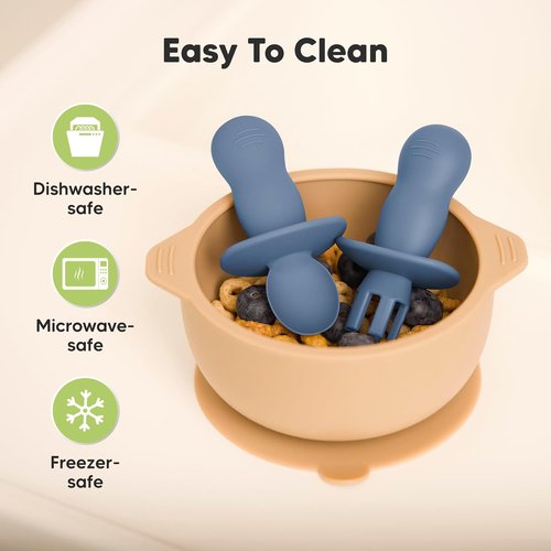KeaBabies Silicone Baby Spoons & Forks Set - 4-Pack Self Feeding Utensils for 6-12 Months, BPA-Free (Slate)