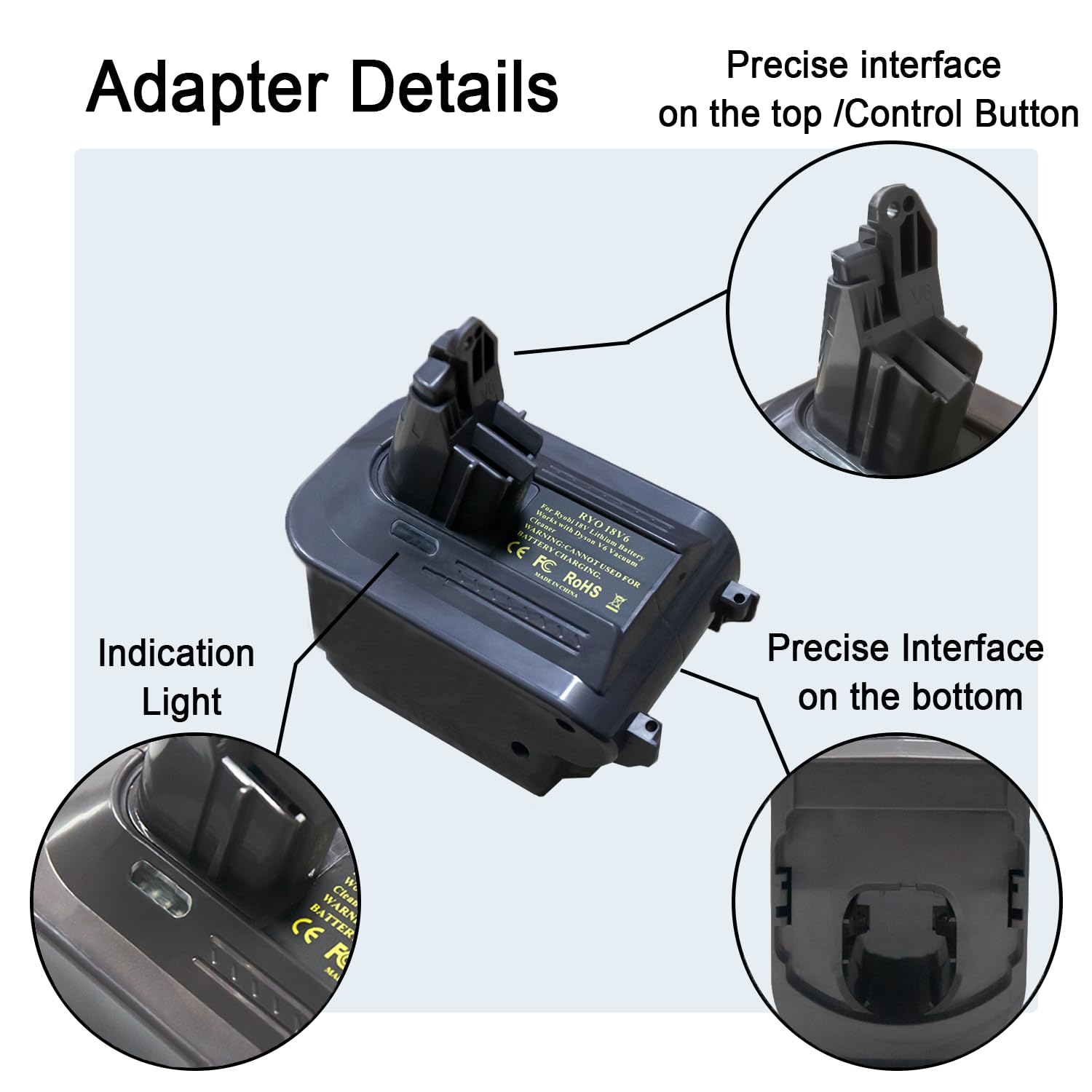 Tueddur Battery Adapter Replacement for Dyson Battery, Convert to Ryobi 18V Battery to Dyson DC62 DC59 DC61 DC72 SV03 SV04 Handheld Vacuum Cleaner Battery. (RYO18V6-A,Adapter only, not Battery