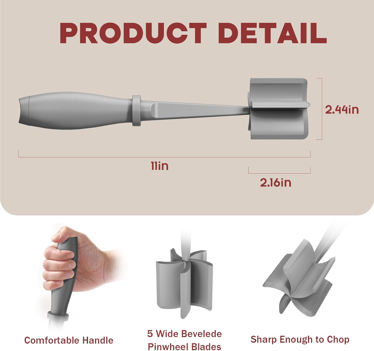 Meat Chopper by Premium | Heat Resistant Hamburger Grinder & Smasher for Ground Beef - Grey