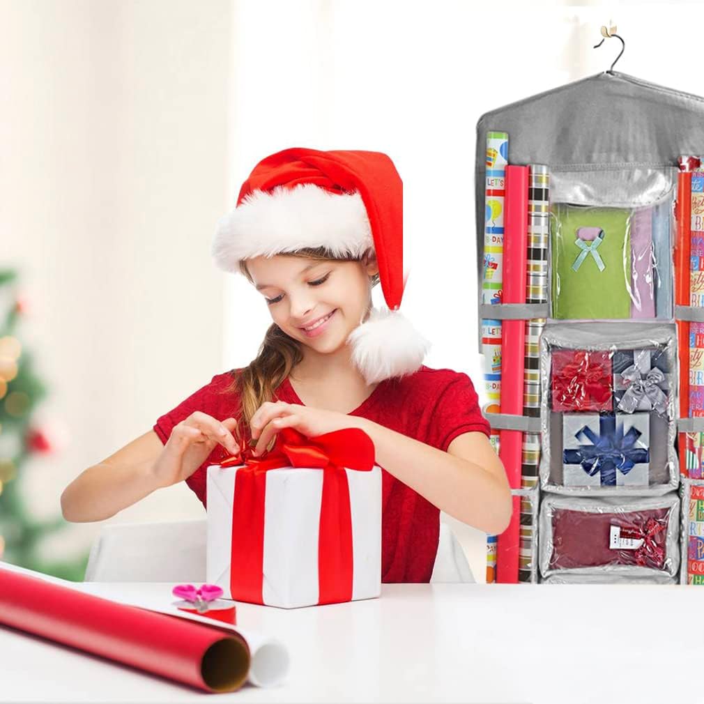 Primode Wrapping Paper Organizer - Over The Door Storage for Gift Wrap, Bags & Accessories | 40”x17” Gray