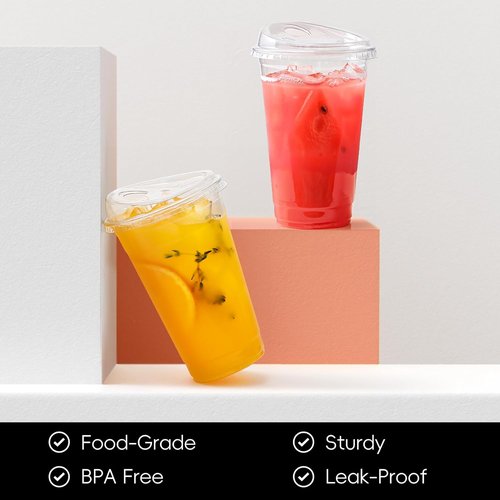 AOZITA 100 Pack 20 oz Plastic Cups - BPA-Free Disposable Iced Coffee Cups with Strawless Sip-Lids | Perfect for Smoothies & Party Drinks
