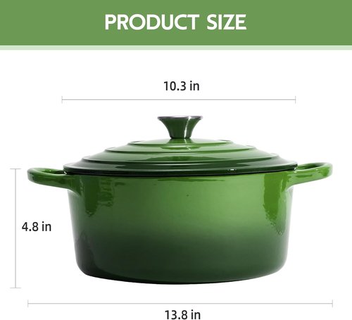 6 Quart Enameled Cast Iron Dutch Oven by [Brand Name] - Versatile Round Pot with Dual Handles - Oven Safe to 500°F (Green)