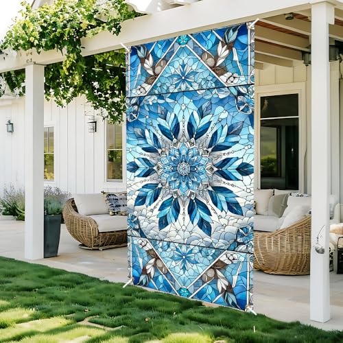 Blue Mandala Stained Glass Door Cover - 35x71in Art