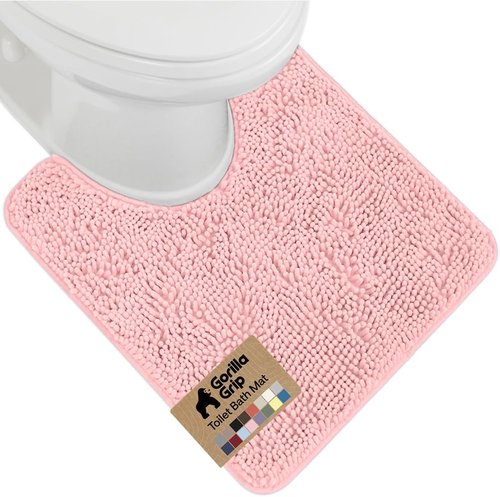 GORILLA GRIP Plush Chenille Bath Rug Mat - Soft Microfiber for Oval Toilet Base, Machine Washable, Light Pink