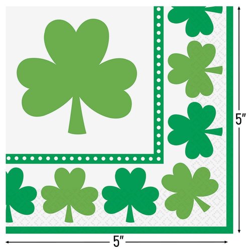 White/Green Lucky Shamrocks Beverage Napkins - 5" x 5" (Pack Of 16) - Durable & Stylish Party Napkins - Perfect For St. Patrick's Day & Themed Celebrations