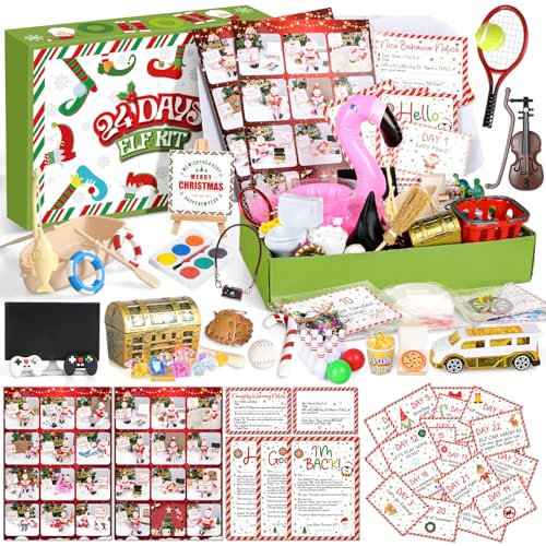 Christmas Elf Activities Kit with 24 Props & Instructions - Holiday Countdown Fun