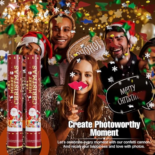 Christmas Confetti Cannon Party Poppers Shooters - Red 4 Pack