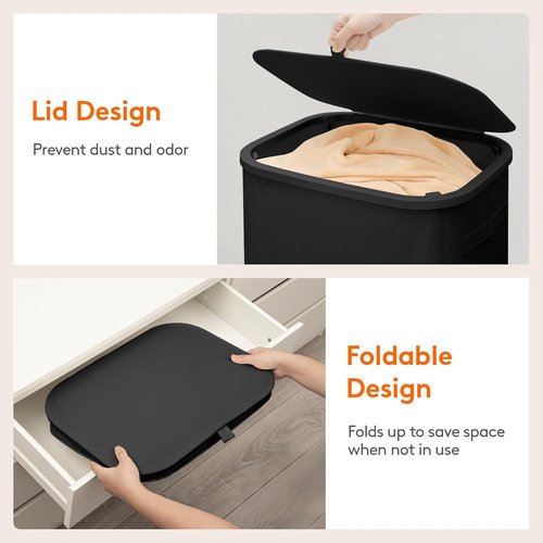 Lifewit Large 105L Laundry Basket - Foldable Hamper with Lid & Removable Bag | Black