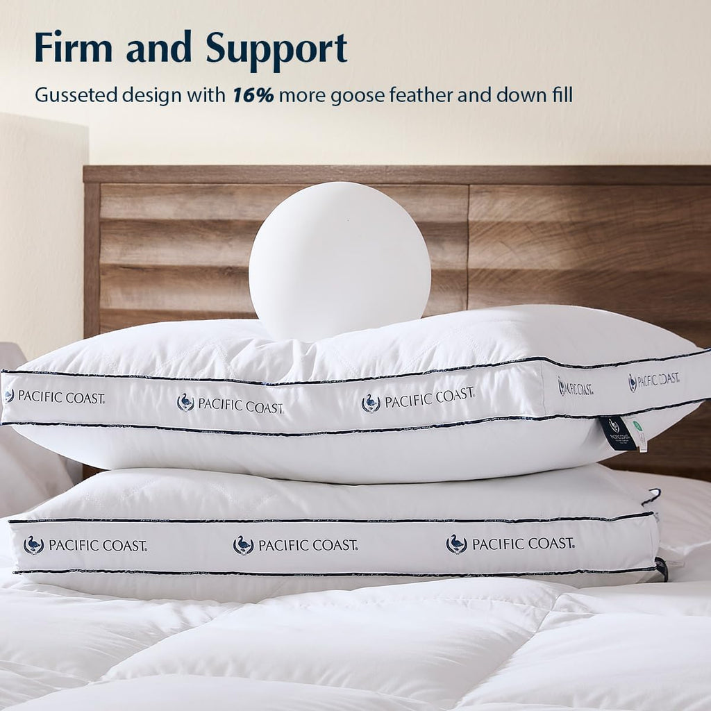 Pacific Coast Gusseted Pillows - Queen Size Set of 2 | Goose Feather & Down for Ultimate Comfort