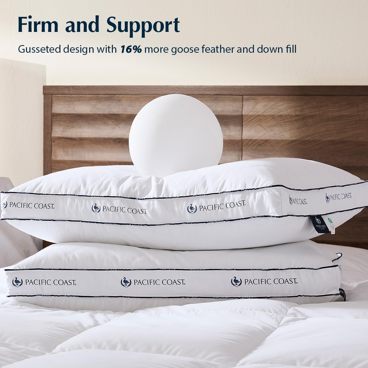 Pacific Coast Gusseted Pillows - Queen Size Set of 2 | Goose Feather & Down for Ultimate Comfort