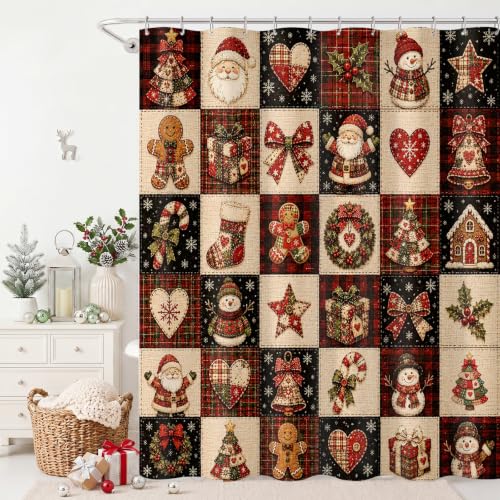 Christmas Shower Curtain 72x72 Inches Farmhouse Holiday Bathroom Decor