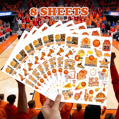 INCOK Basketball Temporary Tattoos - 8 Sheets & 200+ Party Favors