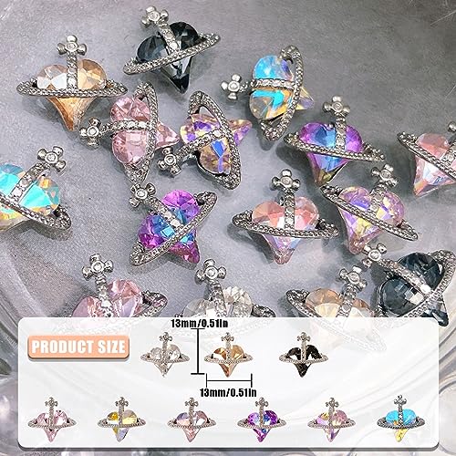 Planet Nail Art Charms - 27 Pcs 3D Heart Saturn Rhinestones