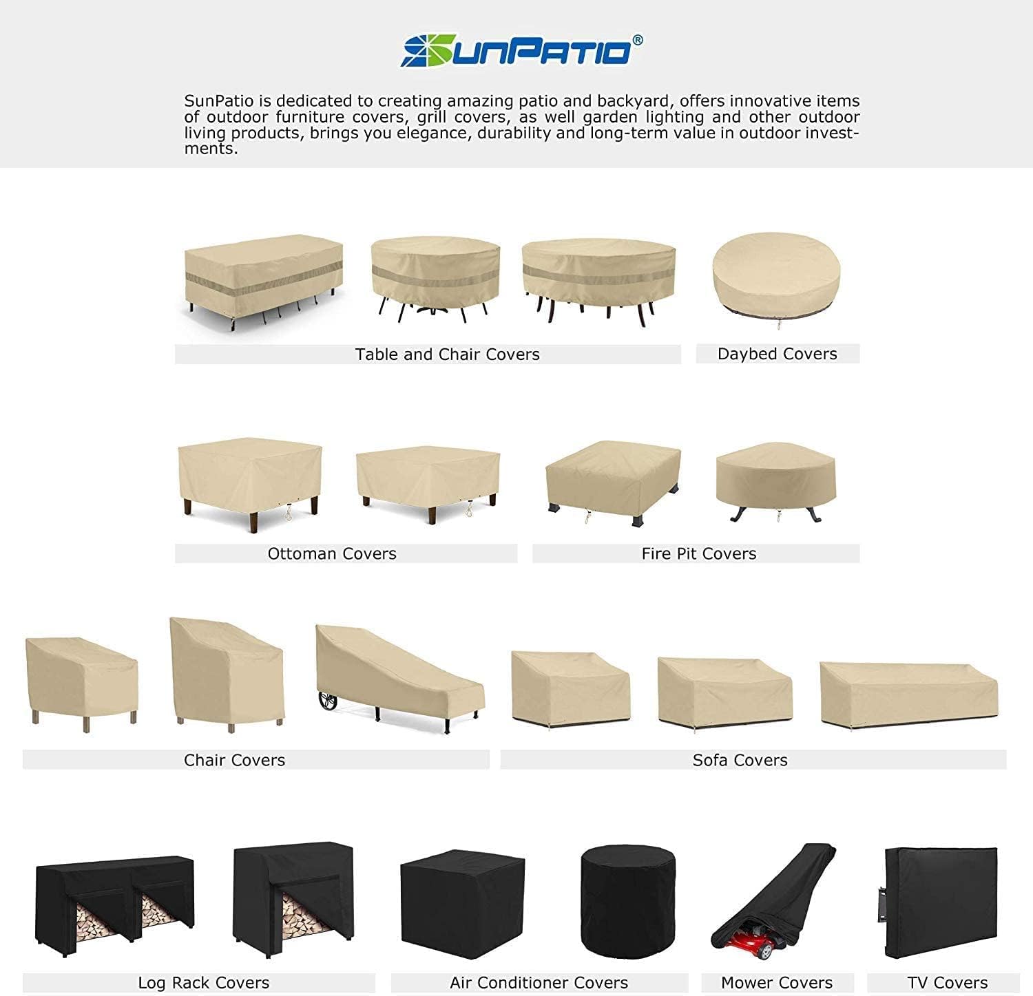 SunPatio Outdoor Chair Covers - Heavy Duty Waterproof Protection | 2 Pack, Beige, 34" W x 37" D x 36"/25" H