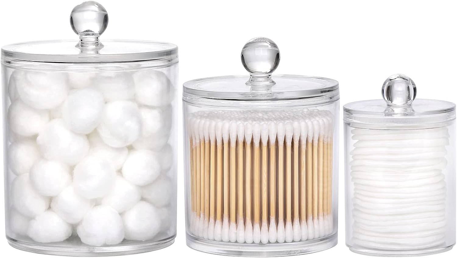 Tbestmax Cotton Swab Holder - Clear Apothecary Jar Set with Lids for Bathroom Storage | 10/20/36 Oz