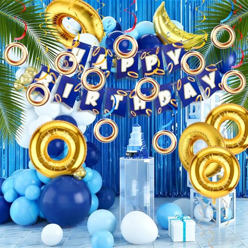 Cartoon Hedgehog Birthday Banner Set - Green Gold Ring Party Decorations