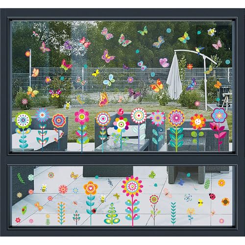99 Pcs Spring Flower Window Clings - Colorful Decals Set of 9 Sheets