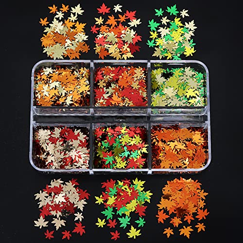 SONGJIE Fall Maple Leaf Nail Sequins 6-Color Holographic Glitter Art