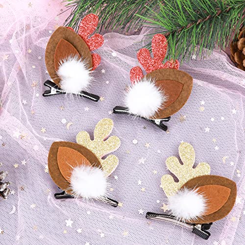 WLLHYF Christmas Reindeer Antler Hair Clips 4-Piece Set with Pom Balls