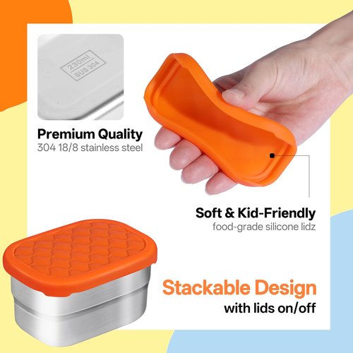IUAOWEI 3 Pack 8oz Stainless Steel Kids Lunch Box, Small Snack Containers with Lids, Reusable Leak Proof Lunchbox, Salad Dressing Container to Go, Mini Bento Box for Daycare School