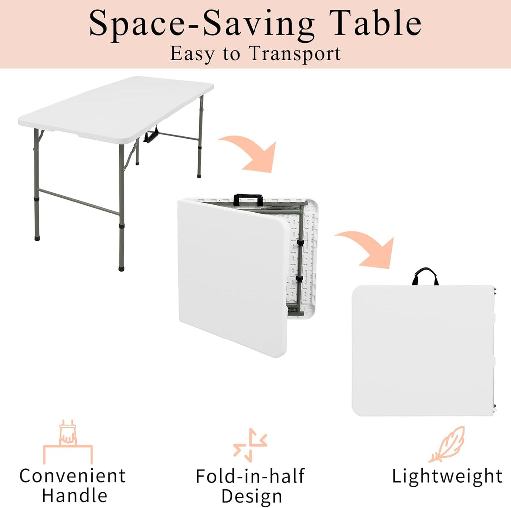 Skiennix Folding Table - Lightweight Portable Plastic Design with Carrying Handle | 4 FT White for Indoor & Outdoor Events