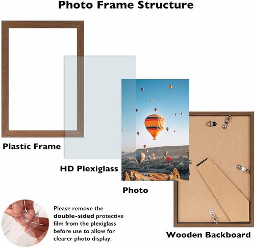 JCJMY 6x9 Picture Frame - Brown Wall Hanging & Tabletop Display | Shatter-Resistant Plexiglass