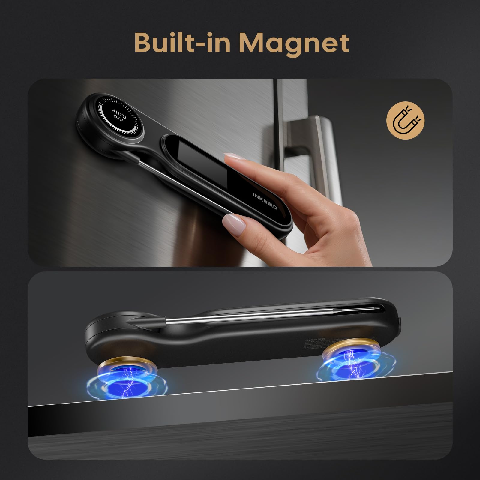 0.5 Seconds Rechargeable Instant Read Meat Thermometer for Cooking, INKBIRD Digital Food Thermometer with VA LCD Screen -58.0℉~572℉ Waterproof Kitchen Thermometer with Magnet, Candy Grill BBQ Frying