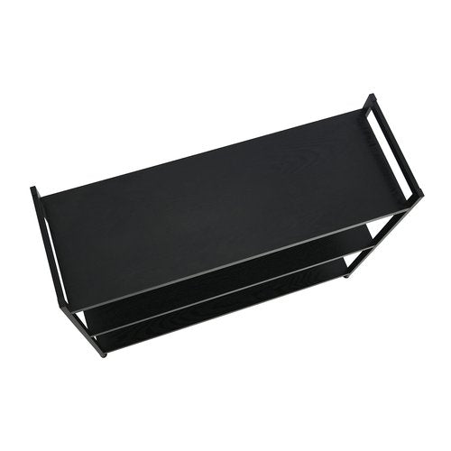 Household Essentials Jamestown Wide 3 Shelf Open Storage Bookshelf Black Oak Wood Grain and Black Metal