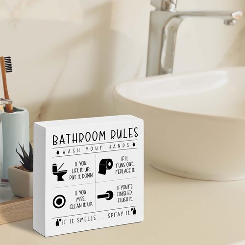 Funny Bathroom Sign by Rustic Home Decor - Farmhouse Style Rules for Restroom | Perfect Gift for Holidays