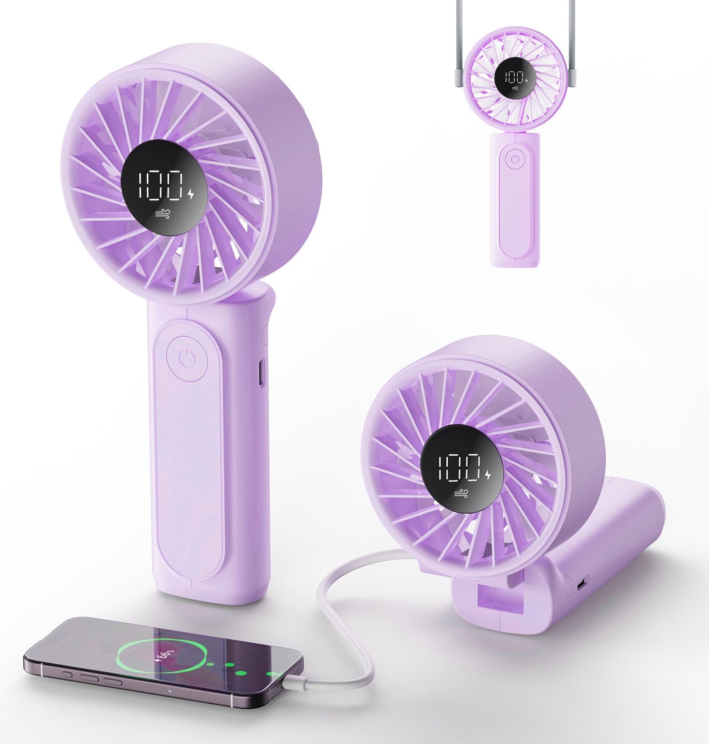 Peiyuu Portable Fan - 4000mAh USB Rechargeable Mini Desk Fan with 6 Wind Speeds & LCD Display | Ultra Quiet, Foldable Design