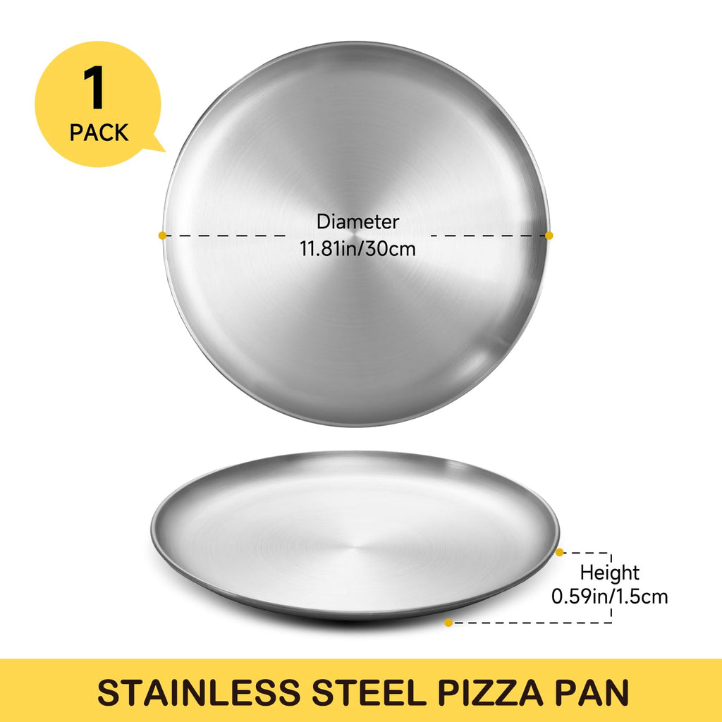 YeKuKing 12 Inch Pizza Pan for Oven Stainless Steel Baking Sheet Round Plates for Cake Pie and Salad Pizza Steel Tray Oven Dishwasher Safe & Easy Clean(1 Pack)
