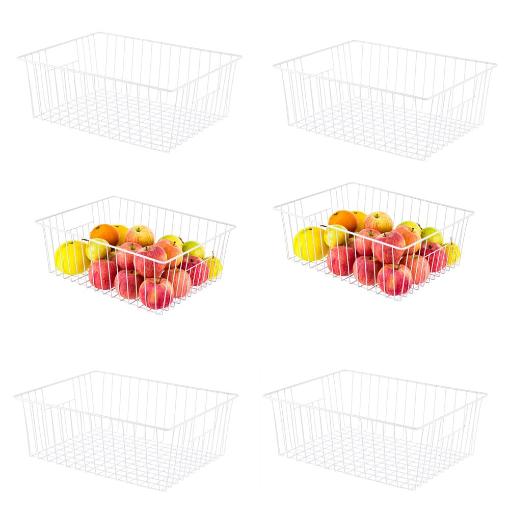 Y.Z.Bros 16inch Upright Freezer Organizer Baskets for 13-14,16-21 cu.ft Standup Freezer, Settle freezer chaos and reduce food waste effectively, Durable, Fully Use Space, Improve Air Circulate,Pack 6