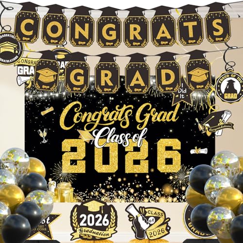Orgcity Class of 2026 Graduation Decorations Set with Banner, Backdrop & Balloons